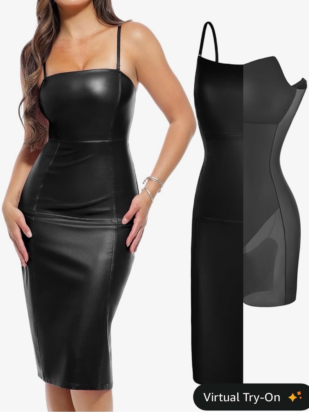 NWT - Popilush - Black Faux Leather Bodycon Midi Dress